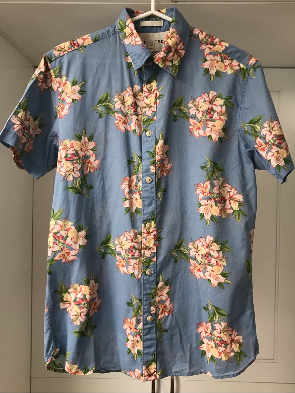 Selected Homme Men’s Blue Floral Short-Sleeve Shirt M